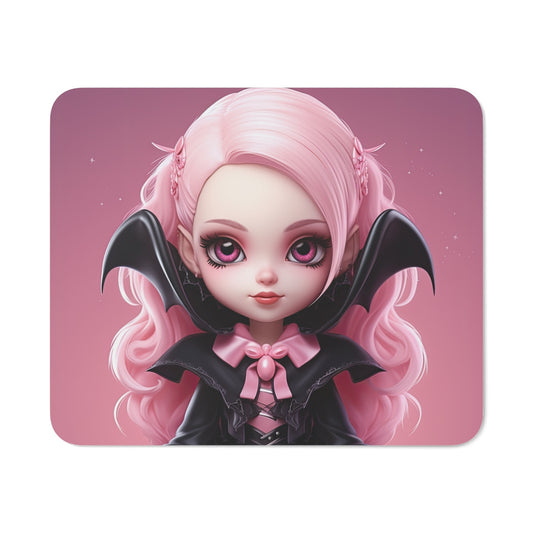 Tapis de Souris Gothique  Design Vampire Rose avec Poupée Stylisée et Ailes de Chauve-souris
