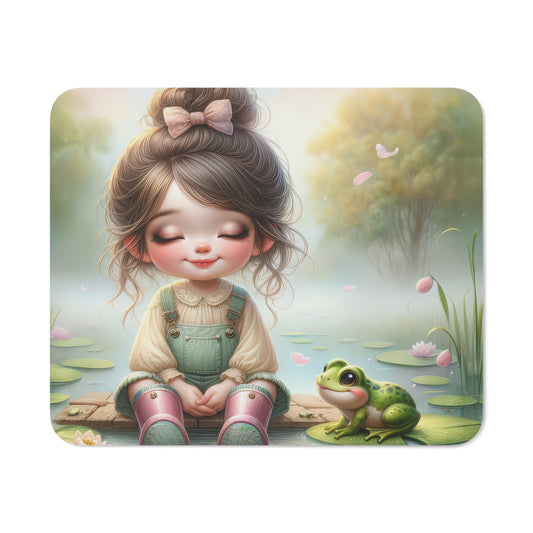 Tapis de Souris  Petite Fille Assise avec Grenouille et Nénuphars Idée cadeau