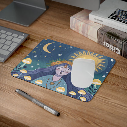 Tapis de Souris Bohème Sorcière Lunaire  Soleil et Lune Champignons Magiques, Fée Mystique Accessoire Zen pour Bureau ou Gaming