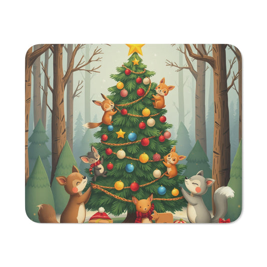 Tapis de Souris de Noël Forêt Enchantée  Animaux Mignons, Sapin Décoré, Ambiance Hivernale Magique