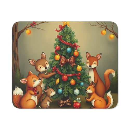 Tapis de Souris Noël Forêt Animaux Mignons Cerf, Renards, Faons et Sapin Décoré  Accessoire Bureau Enfant ou Adulte