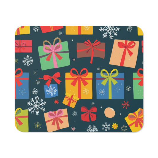 Tapis de Souris Noël Cadeaux Multicolores Design Graphique Moderne avec Flocons de Neige