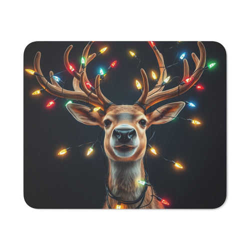 Tapis de Souris Cerf de Noël avec Guirlande Lumineuse Accessoire de Bureau Original pour Noël