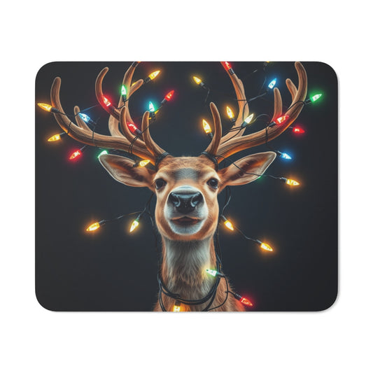 Tapis de Souris Cerf de Noël avec Guirlande Lumineuse Accessoire de Bureau Original pour Noël