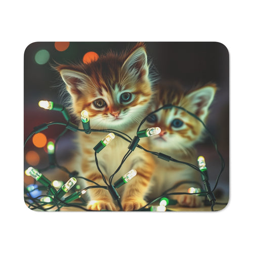 Tapis de Souris Noël Chaton  Deux Chatons avec Guirlande Lumineuse Accessoire de Bureau Hiver  Cadeau Mignon et Festif