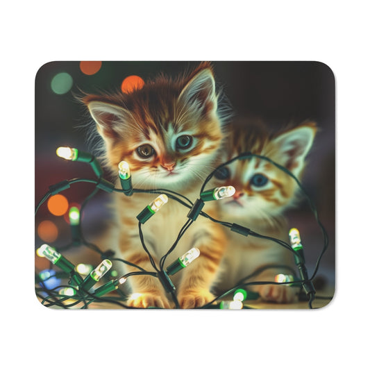 Tapis de Souris Noël Chaton  Deux Chatons avec Guirlande Lumineuse Accessoire de Bureau Hiver  Cadeau Mignon et Festif