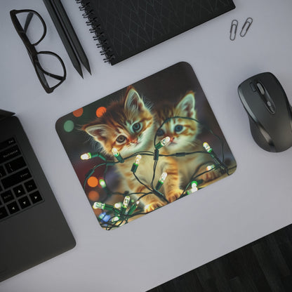Tapis de Souris Noël Chaton  Deux Chatons avec Guirlande Lumineuse Accessoire de Bureau Hiver  Cadeau Mignon et Festif