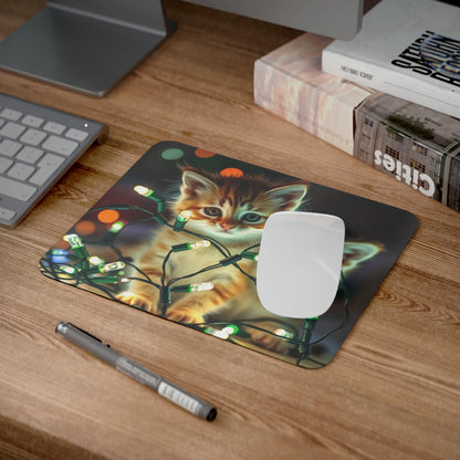 Tapis de Souris Noël Chaton  Deux Chatons avec Guirlande Lumineuse Accessoire de Bureau Hiver  Cadeau Mignon et Festif