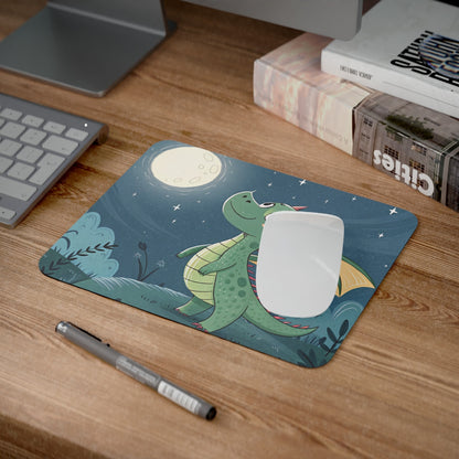 Tapis de Souris Enfant Dragon Petit Dragon Vert Mignon Regardant la Lune Illustration Fantastique Douce et Magique
