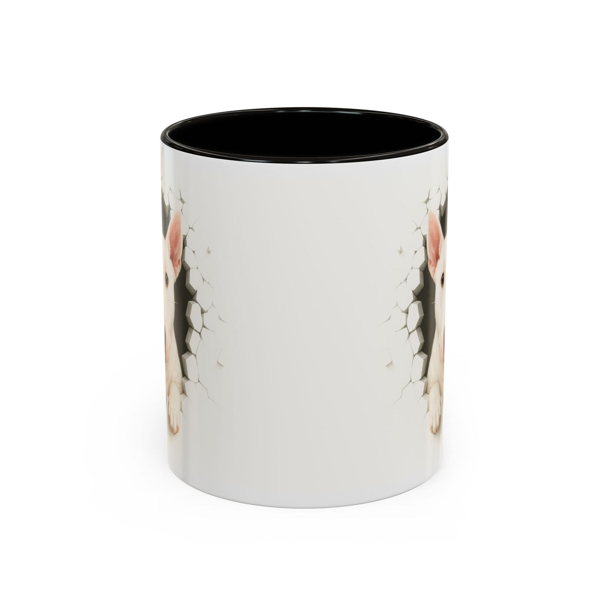 Mug Bull Terrier Effet Mur Cassé – Tasse Chien 3D Trompe-l’œil – Cadeau Original Amoureux du Bull Terrier noir bleu rouge