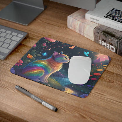 Tapis de Souris Chat Arc-en-Ciel Magique  Forêt Fantastique avec Papillons, Fleurs Colorées et Cascade