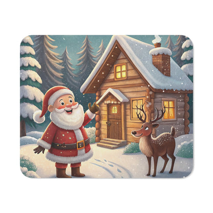 Tapis de Souris Noël Père Noël Joyeux avec Renne devant Chalet Enneigé Décoration Hivernale Magique