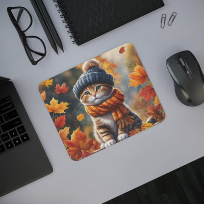 Tapis de Souris Chat Automnal avec Bonnet et Écharpe  Illustration Cosy aux Couleurs d’Automne