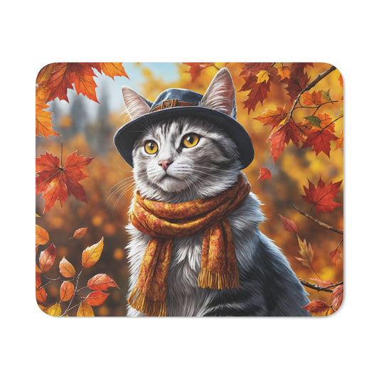 Tapis de Souris Chat Élégant d’Automne Chat Tigré avec Chapeau et Écharpe