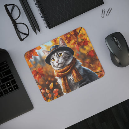 Tapis de Souris Chat Élégant d’Automne Chat Tigré avec Chapeau et Écharpe