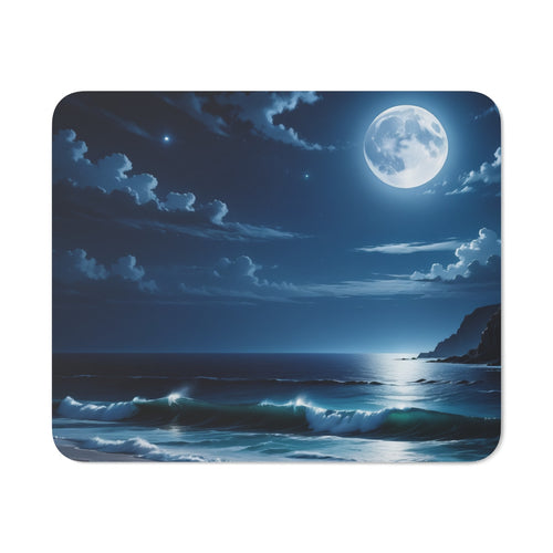 Tapis de Souris Océan de Nuit avec Pleine Lune Paysage Marin Nocturne Apaisant et Étoilé