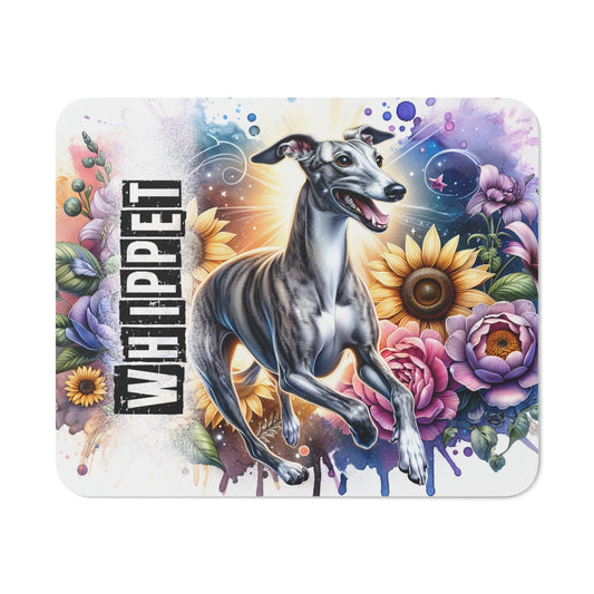 Tapis de Souris Whippet en Mouvement Chien Élancé avec Fleurs & Couleurs Artistiques