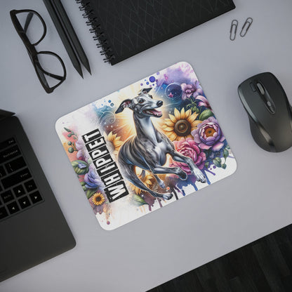 Tapis de Souris Whippet en Mouvement Chien Élancé avec Fleurs & Couleurs Artistiques
