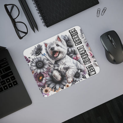 Tapis de Souris West Highland White Terrier Chien Blanc dans un Décor Floral Monochrome Artistique