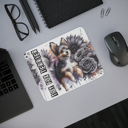 Tapis de Souris Toy Fox Terrier Artistique  Petit Chien Joyeux au Milieu de Fleurs Noir & Blanc