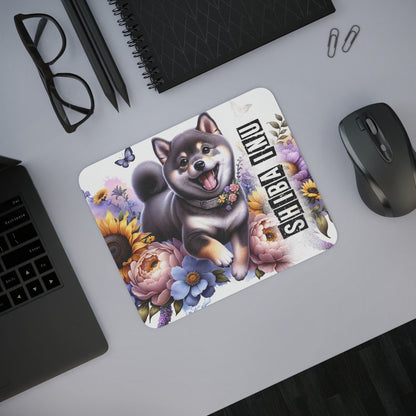 Tapis de Souris Shiba Inu Artistique  Petit Chien Japonais Joyeux avec Fleurs Colorées