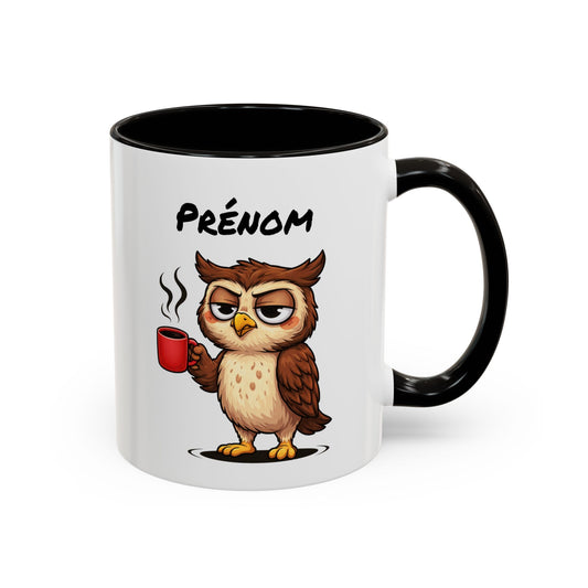 Mug Hibou Fatigué Personnalisable 325ml – Tasse Café Humour Animal Drôle Réveil Difficile Travail Bureau