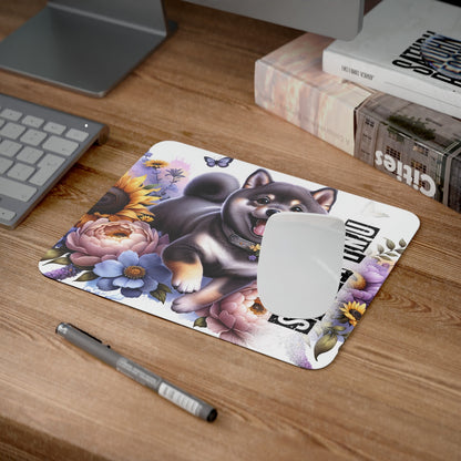 Tapis de Souris Shiba Inu Artistique  Petit Chien Japonais Joyeux avec Fleurs Colorées