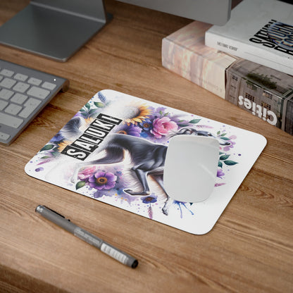 Tapis de Souris Saluki Artistique avec Fleurs Colorées  Lévrier Élégant Illustré sur Fond Floral Pastel