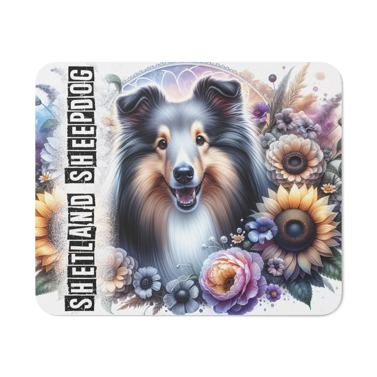 Tapis de Souris Shetland Sheepdog Artistique Chien Berger Élégant avec Fleurs Champêtres