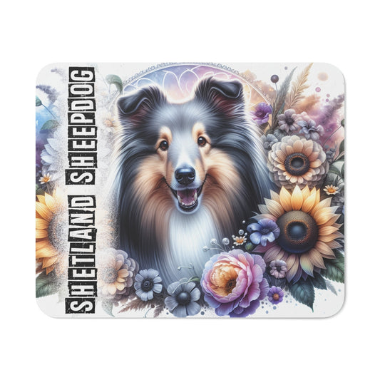 Tapis de Souris Shetland Sheepdog Artistique Chien Berger Élégant avec Fleurs Champêtres