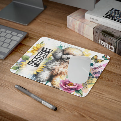 Tapis de Souris Poodle Artistique avec Fleurs et Aquarelle Petit Chien Bouclé Illustré avec Papillon
