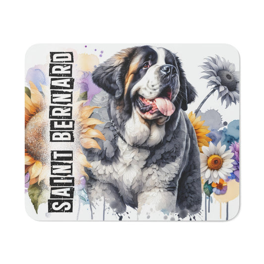 Tapis de Souris Saint-Bernard Artistique Chien Montagnard Illustré avec Fleurs Colorées