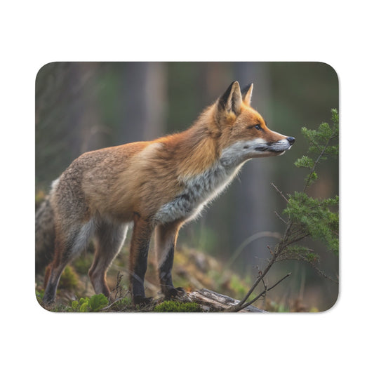Tapis de Souris Renard Roux en Forêt  Illustration Photo Réaliste d’Animal Sauvage dans Nature Calme