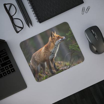 Tapis de Souris Renard Roux en Forêt  Illustration Photo Réaliste d’Animal Sauvage dans Nature Calme