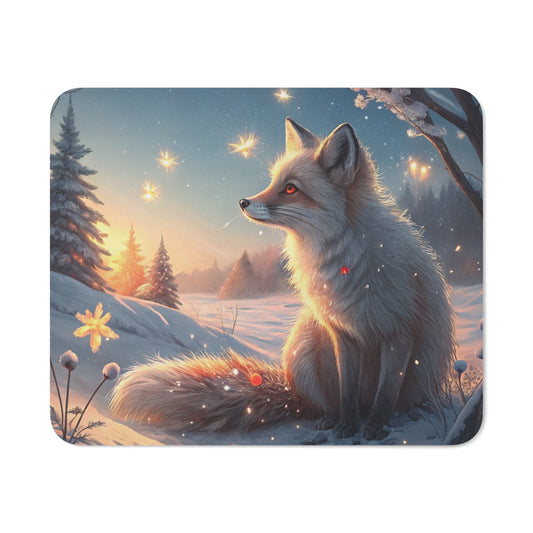 Tapis de Souris Renard Hivernal Féérique Animal Magique dans Paysage Neigeux au Crépuscule