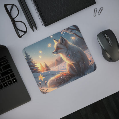 Tapis de Souris Renard Hivernal Féérique Animal Magique dans Paysage Neigeux au Crépuscule