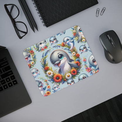 Tapis de Souris Dauphin Mignon Design Kawaii avec Bébé Dauphins et Fleurs