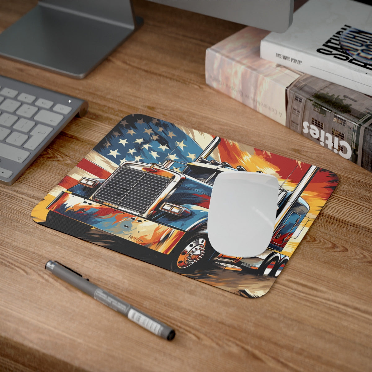 Tapis de Souris Camion Américain  Truck USA Patriote avec Drapeau Stars & Stripes  Design Puissant pour Bureau, Gamer ou Cadeau
