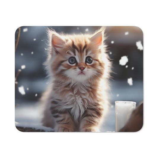 Tapis de Souris Chaton Hiver Mignon – Bébé Chat Fluffy dans la Neige avec Bougie  pour Bureau, Gaming ou Cadeau