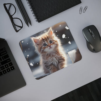 Tapis de Souris Chaton Hiver Mignon – Bébé Chat Fluffy dans la Neige avec Bougie  pour Bureau, Gaming ou Cadeau