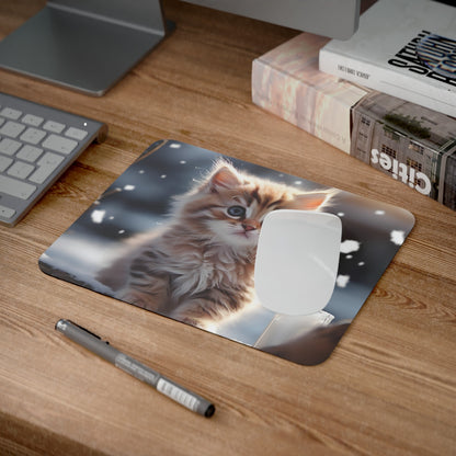 Tapis de Souris Chaton Hiver Mignon – Bébé Chat Fluffy dans la Neige avec Bougie  pour Bureau, Gaming ou Cadeau