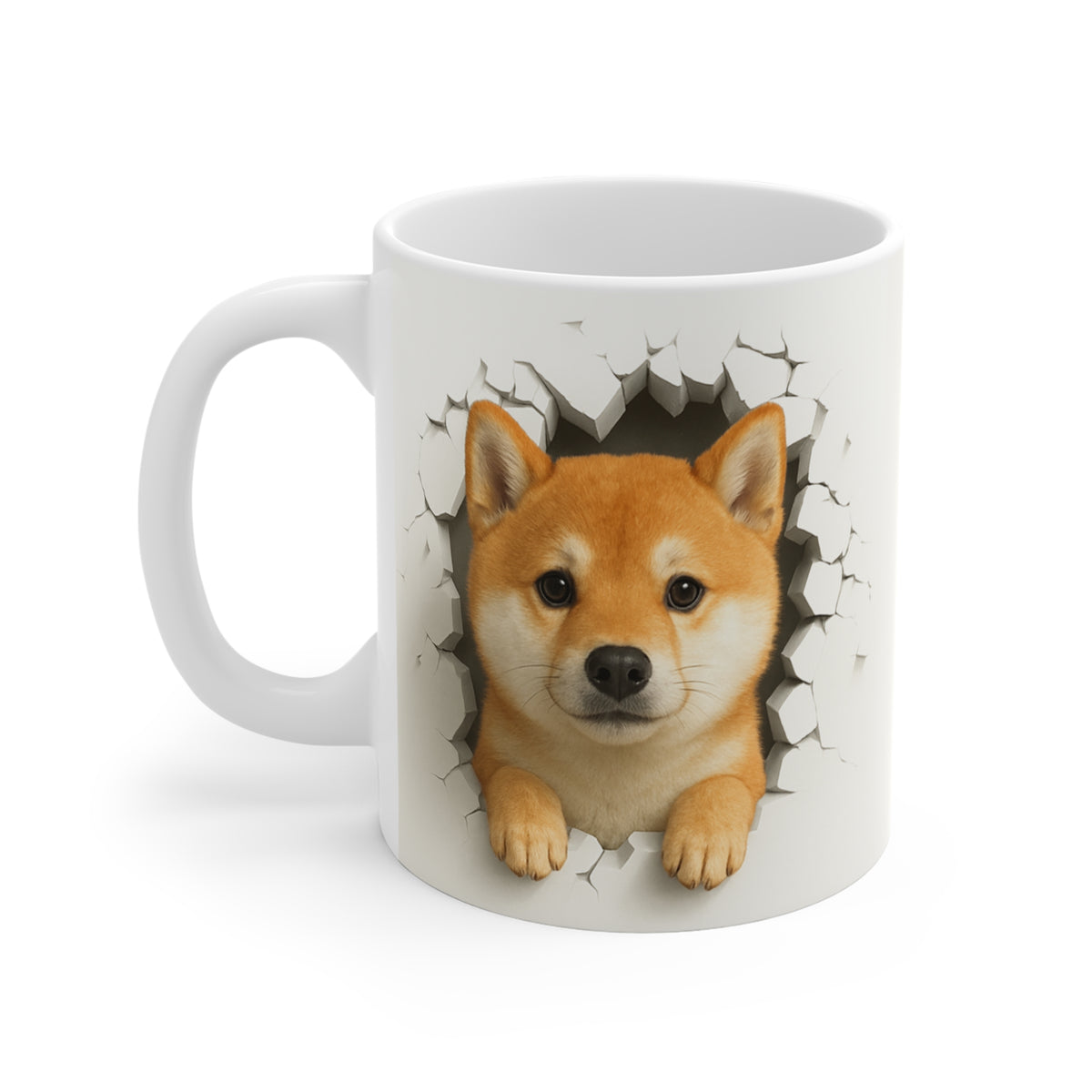 Mug Shiba Inu Effet Mur Cassé – Tasse Chien 3D Trompe-l’œil – Cadeau Original Amoureux du Shiba Inu