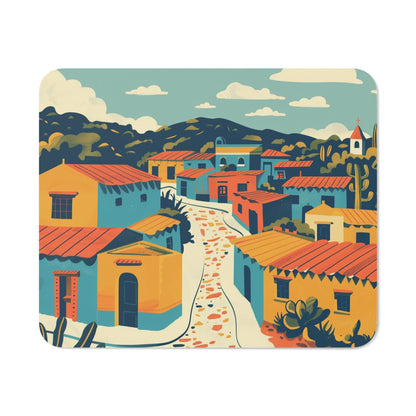 Tapis de Souris Village Mexicain  Scène Colorée de Rue ensoleillée avec Maisons Traditionnelles