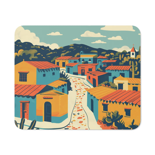 Tapis de Souris Village Mexicain  Scène Colorée de Rue ensoleillée avec Maisons Traditionnelles