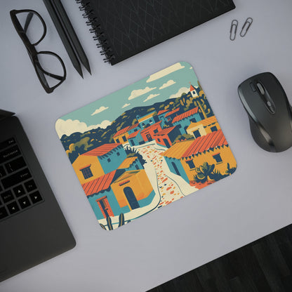 Tapis de Souris Village Mexicain  Scène Colorée de Rue ensoleillée avec Maisons Traditionnelles