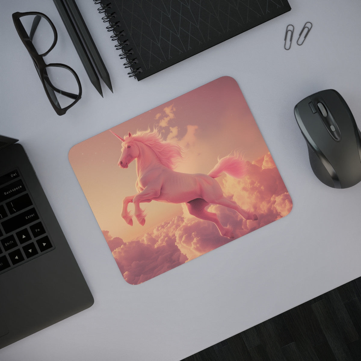 Tapis de Souris Licorne Rose – Illustration Magique de Licorne dans les Nuages