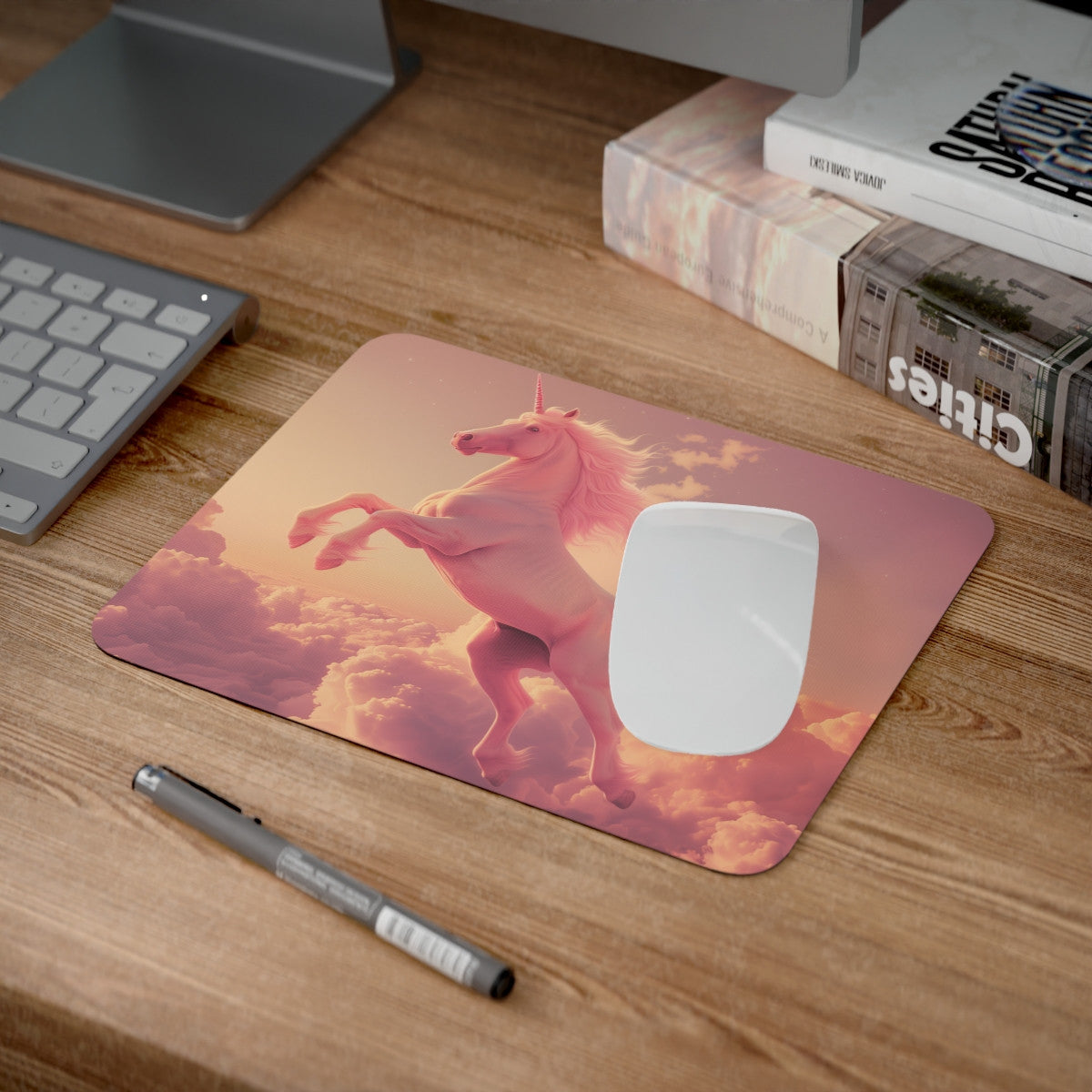 Tapis de Souris Licorne Rose – Illustration Magique de Licorne dans les Nuages