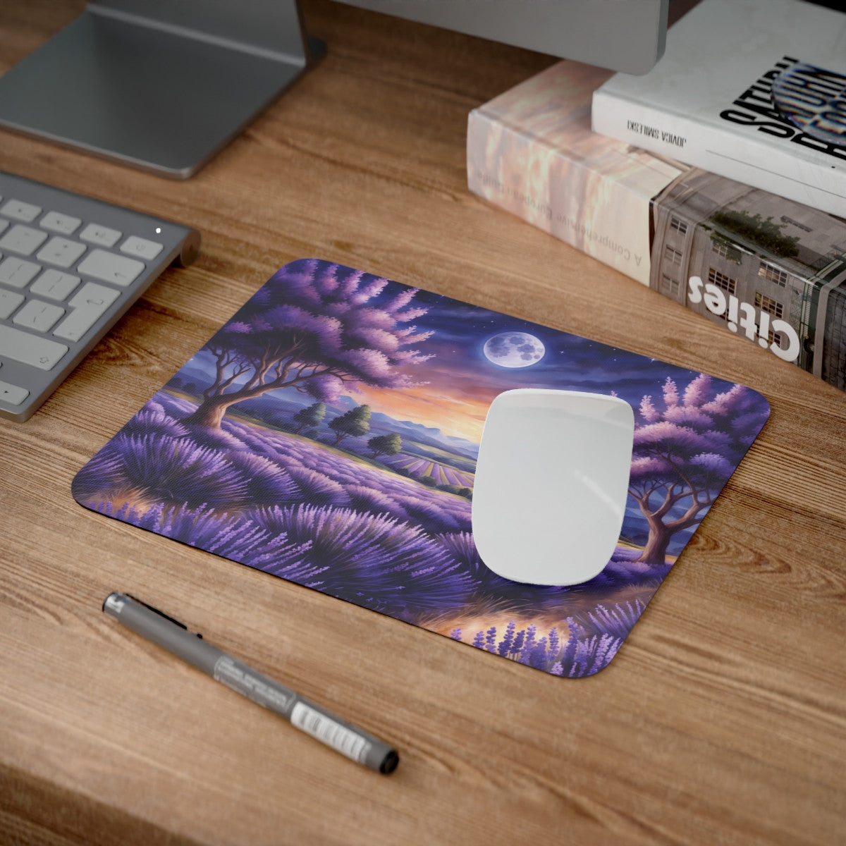 Tapis de Souris Champ de Lavande au Clair de Lune – Paysage Nocturne Poétique & Relaxant