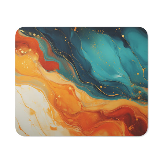 Tapis de Souris Abstrait Bleu et Orange Design Artistique Fluide et Coloré Accessoire Élégant pour Bureau, Gamer, Cadeau Déco