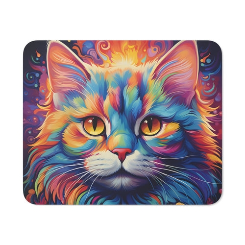 Tapis de Souris Chat Psychédélique Coloré Design Arc-en-Ciel Artistique et Abstrait